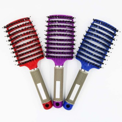 OEM Plastic Massage Boar Bristle & Nylon Curved Curly Detangle Vented  Hair Brush for Salon Clear